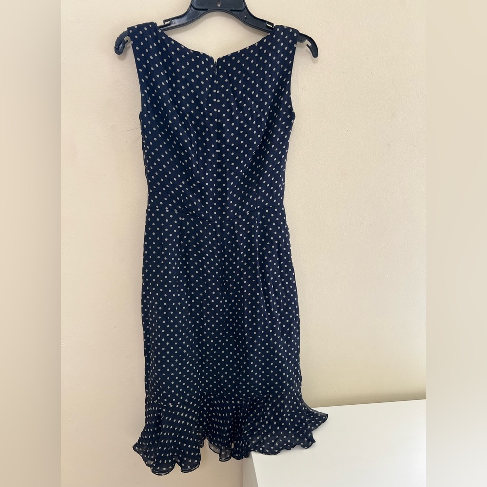 Melinda Eng Blue and white polka dotted Ruffled Tiered Midi Dress with scarf - Picture 8 of 11